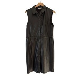 S’EDGE Faux Leather Sleeveless Shirt Dress – Size M – Black Button-Front EUC